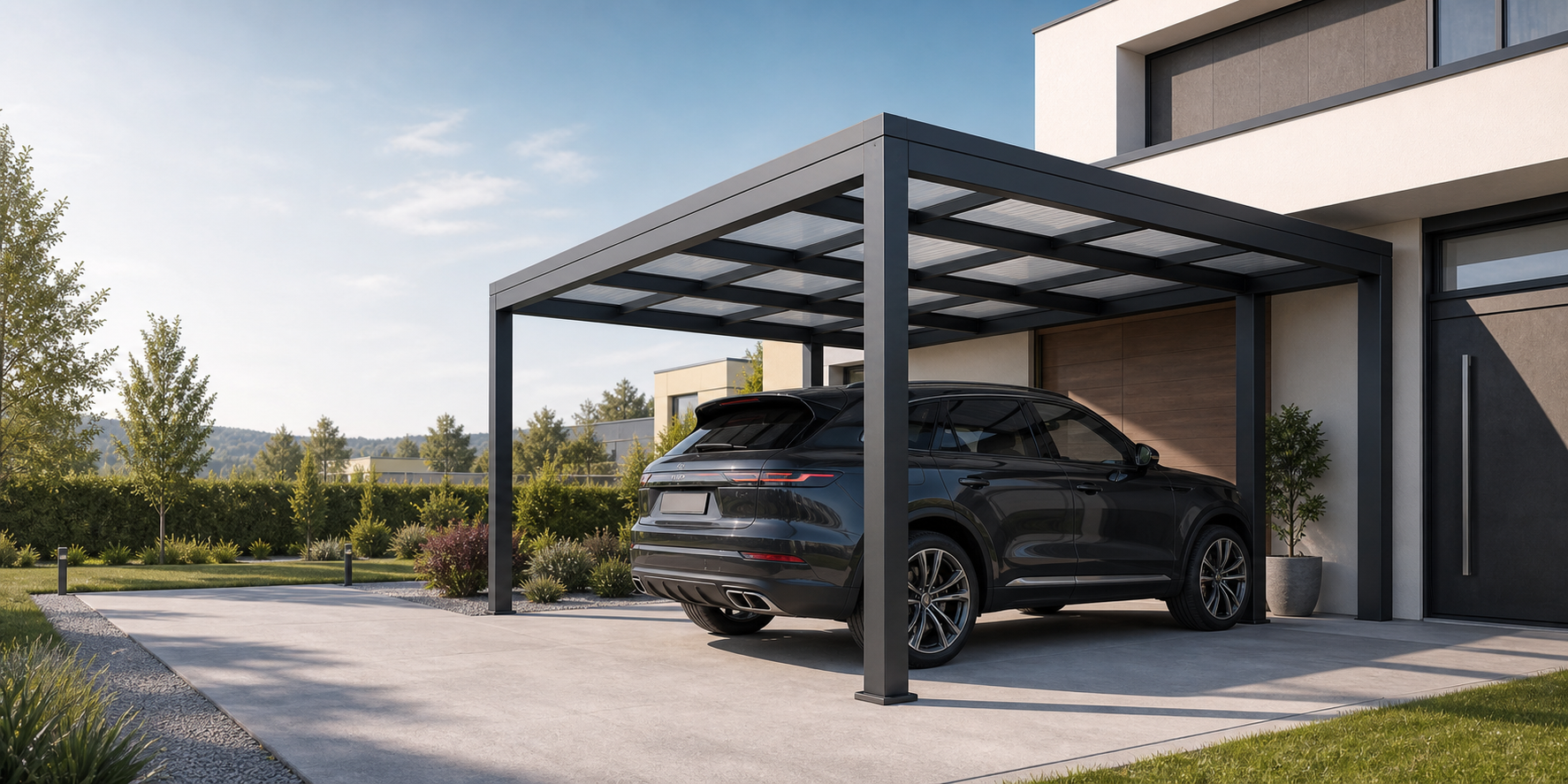Stalowy carport przy domu